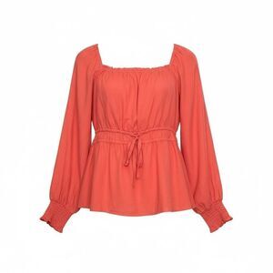 Ava & Viv Women Long Sleeve Peplum Boho Top Coral Orange Plus Size 3X Tie-Waist